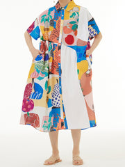 Playful Art Collage Short Sleeve Dress