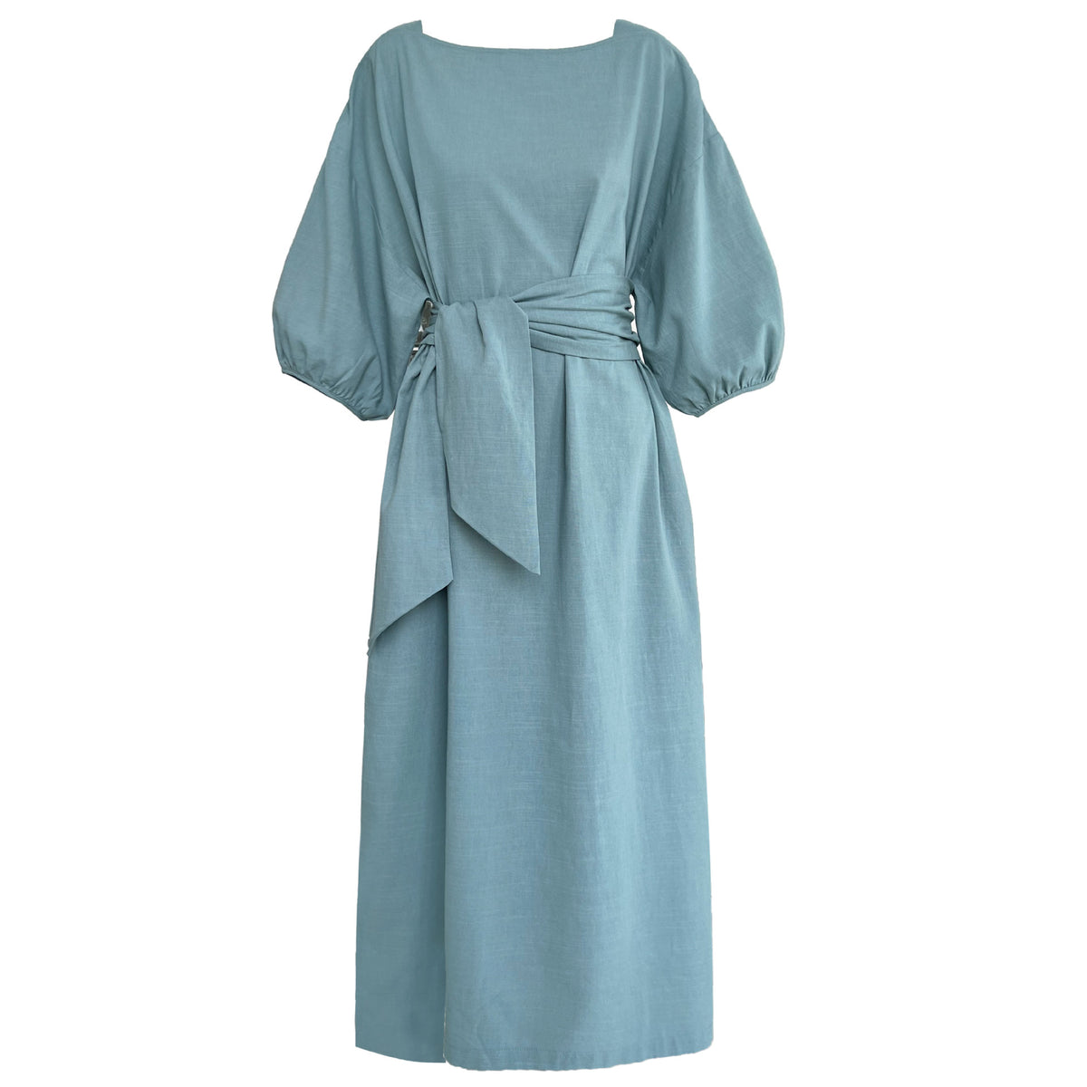 Elegant Puff Sleeve Dress with Asymmetric Belt