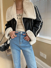 Black Shearling-Lined Black Biker Jacket