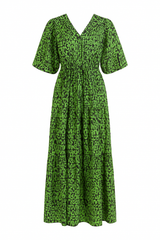 Jungle Print Puff Sleeve Maxi Dress