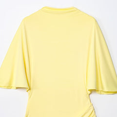 Elegant Mid-Sleeve Gathered Detail Gown