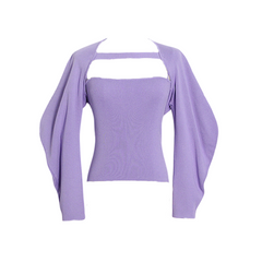 Lavender Cut-out Batwing Sleeves Knit Top