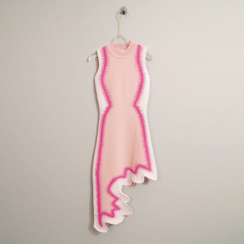 Pink Gradient Dress with Asymmetrical Hem