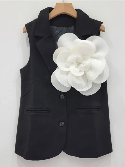 Patchwork Flower Sleeveless Blazer Vest