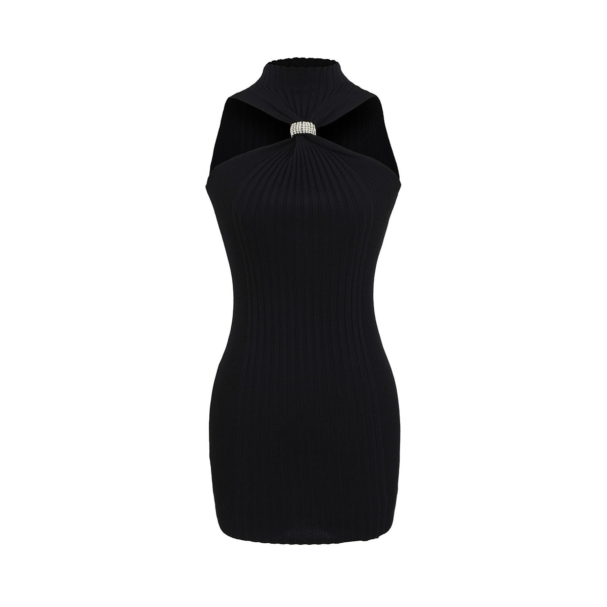 Beige Knit Cut - Out Mini Dress