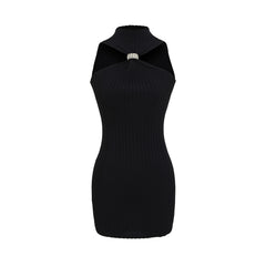 Beige Knit Cut - Out Mini Dress