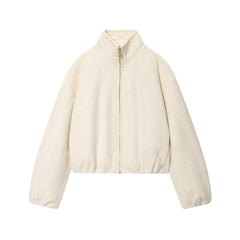 Full-Zip Mock Neck Plush Fleece Bomber Jacket