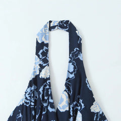 Navy Floral Halter Dress