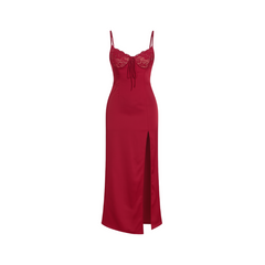 Red Lace - Trimmed Slip Dress