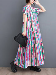 Vibrant Candy Stripe Tiered Maxi Dress