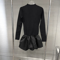 Knitted Bubble Hem Ruffle Mini Dress