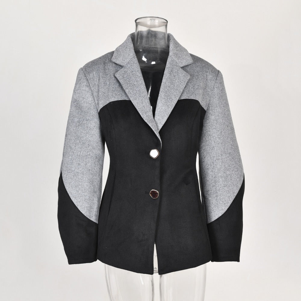 Two-Tone Structured Wool Blend Blazer