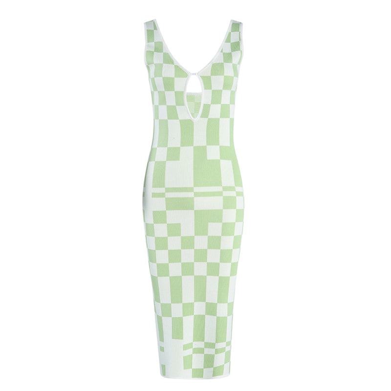 Retro Checkered Cutout Sleeveless Dress