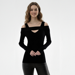 Elegant Shoulder Cutouts Knit Top