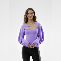 Lavender Cut-out Batwing Sleeves Knit Top