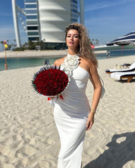 Elegant One Shoulder Gown with 3D Flower Details