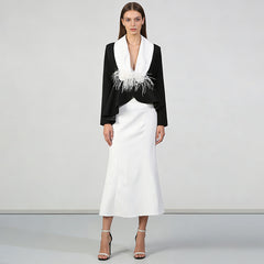 Peplum Jacket and Mermaid Gown Set with Feather Detail