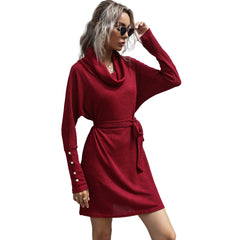 Cowl Neck Knit Mini Sweater Dress