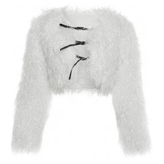 Shaggy Faux Fur Buckle-Front Bolero Jacket