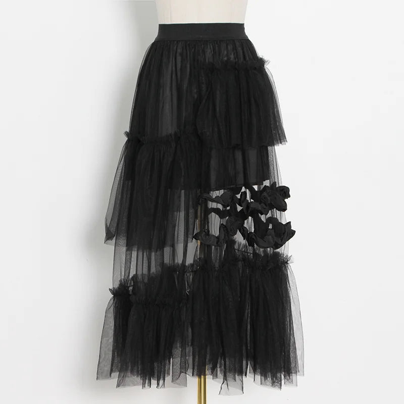 Blush Pink Ruffled Tulle Maxi Skirt