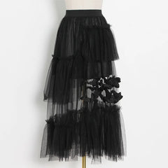 Blush Pink Ruffled Tulle Maxi Skirt