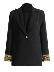 Black Structured Blazer with Gold Embellished Cuffs
