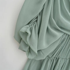Elegant Pleated Balloon Sleeve Maxi Dress