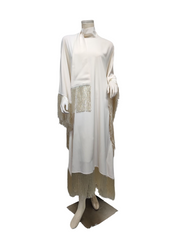 Ivory Satin Fringe-Trimmed Kaftan Dress
