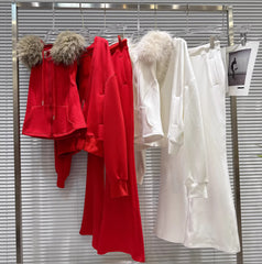 3-Piece Faux Fur Hoodie & Flare Pant Set