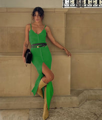 Stylish Cool Belted Slit Midi Dress