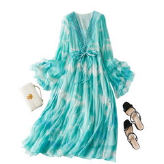 Elegant Beach Dress Woman Spring Summer Long Sleeve Dresses