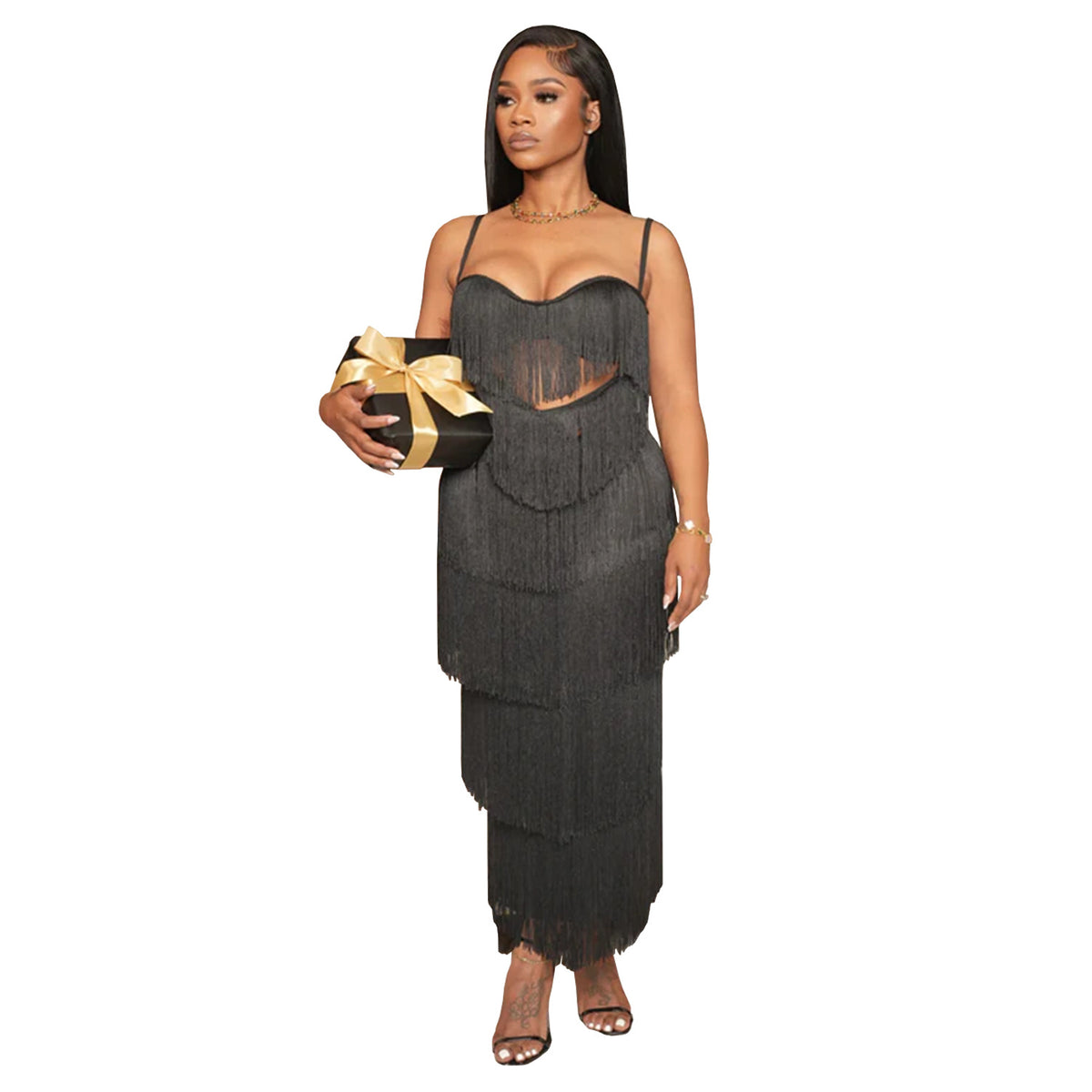 Sexy Strapless Backless Tassel Party Dress