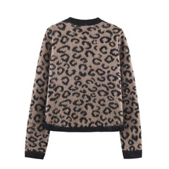 Leopard Print Open-Front Fuzzy Knit Cardigan