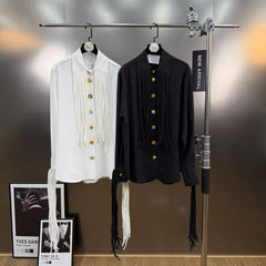 Long Sleeve Shirt with Chest and Cuff Tassel Detail