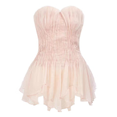 Strapless Sweetheart Ruched Corset Top with Asymmetrical Ruffle Hem