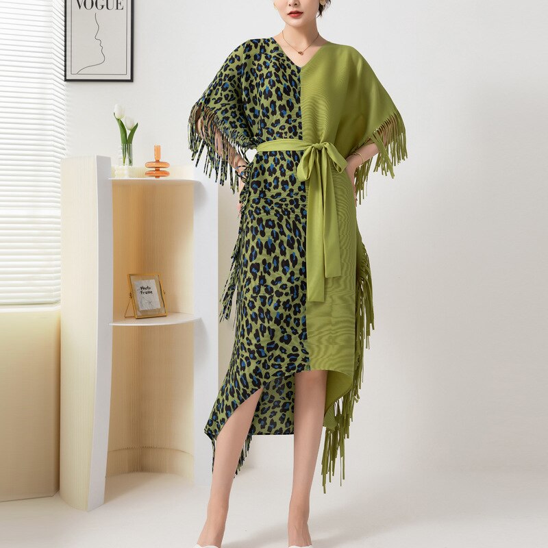 Bold Orange Leopard Fringe Cape Dress