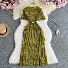 Tiered Fringe Black Maxi Dress