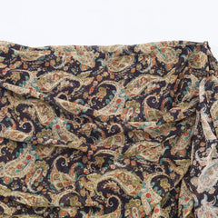 Paisley Print Ruched A-Line Midi Skirt