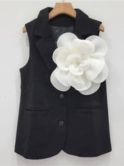Patchwork Flower Sleeveless Blazer Vest