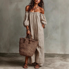 Off-the-Shoulder Printed Maxi Dress with Balloon Sleeves
