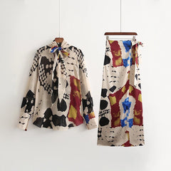 Multicolor Artistic Blouse with Colorful Neck Scarf