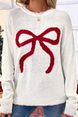 Round Neck Christmas Sweater with A Bow