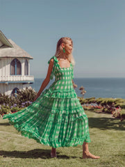 Playful Green Plaid Layered Dress