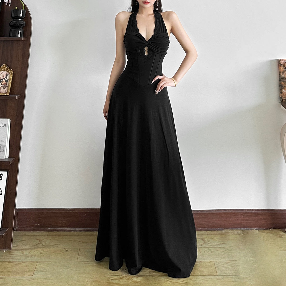Black Halter Corset Maxi Dress