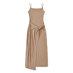 Elegant Khaki Twist - Front Midi Dress