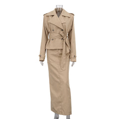 Trench Coat Style Skirt Suit Set