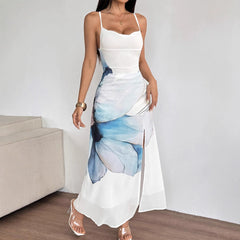 Blue Floral Watercolor Maxi Dress