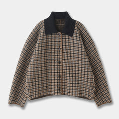 Wool Knit Plaid Set Brown Jacket Mini Skirt