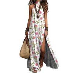 Floral Print Halter Maxi Dress with High Side Slit