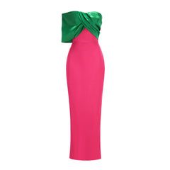 Satin Strapless Column Gown with Contrast Twisted Bodice Overlay
